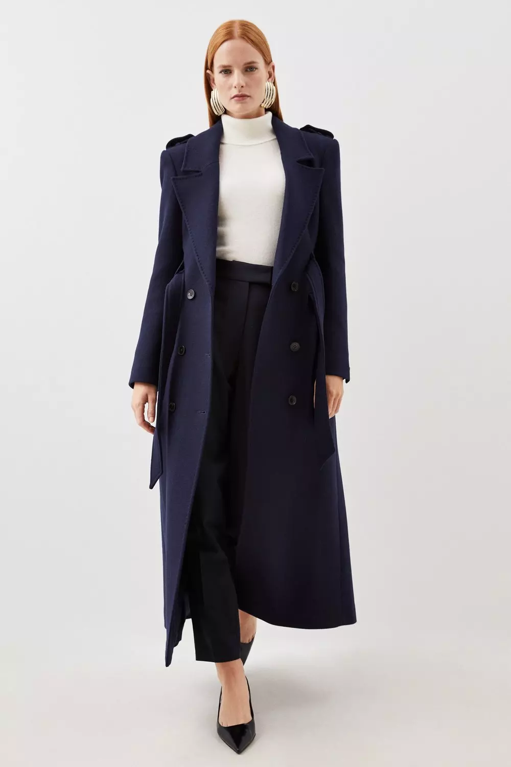 Italian Manteco Wool Blend Belted Double Breasted Coat | Karen Millen