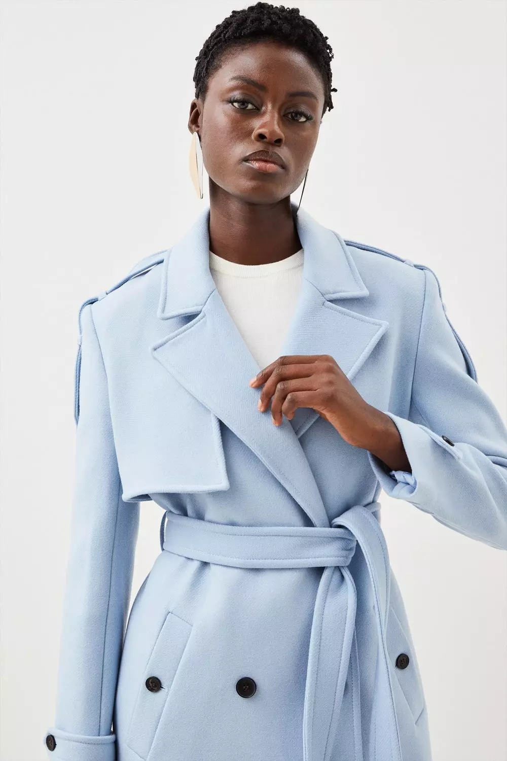 Italian Manteco Wool Blend Self Tie Belted Trench Coat | Karen Millen