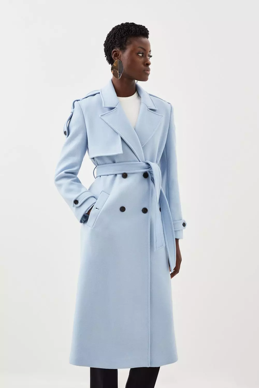 Italian Manteco Wool Blend Self Tie Belted Trench Coat | Karen Millen