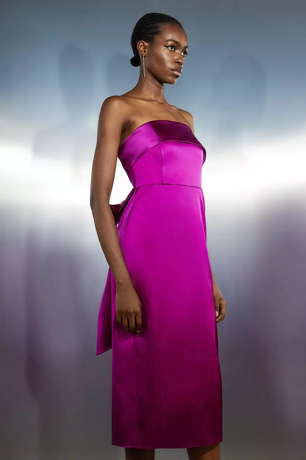 Pink Bandeau Satin Midi Dress