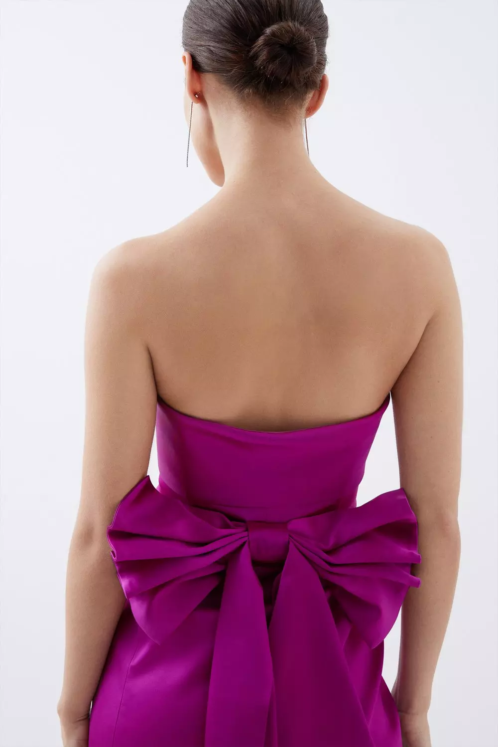 Hot Pink Satin Bandeau Midi Dress Wedding Guest Dress Satin 