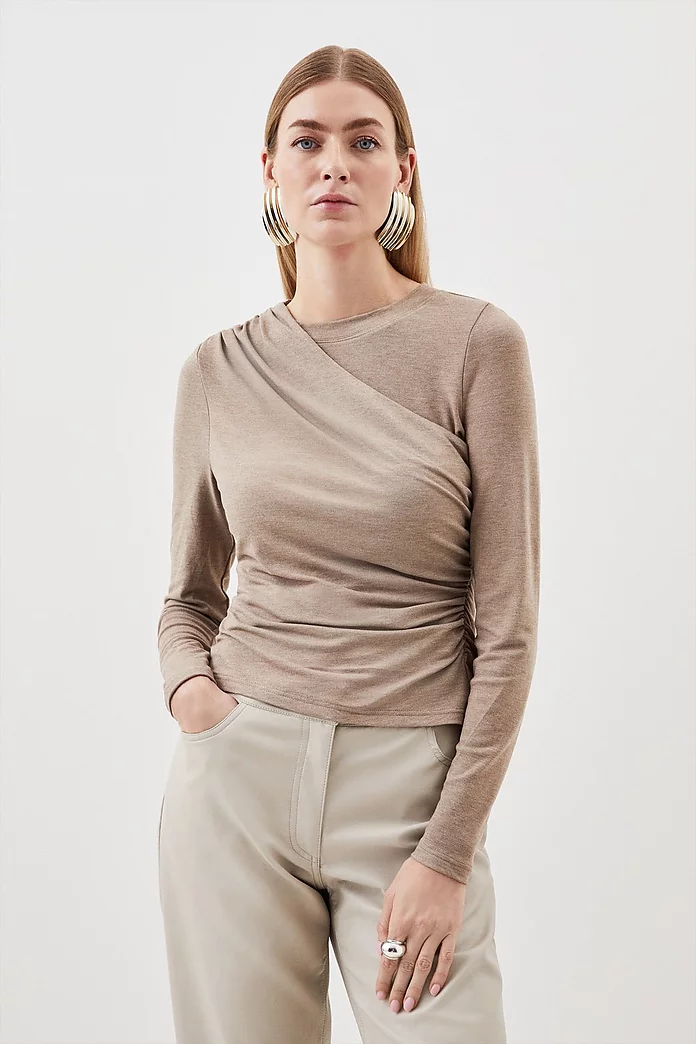 Premium Soft Touch Jersey Long Sleeve Top | Karen Millen