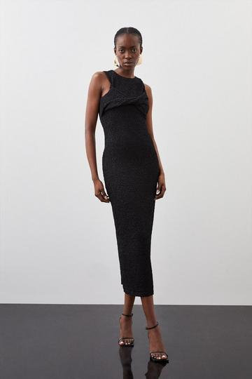 Black Crinkle Jersey Sleeveless Midi Dress