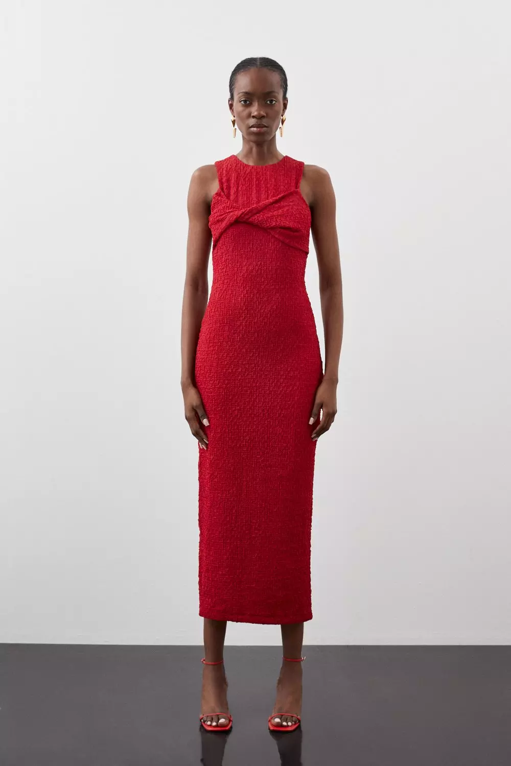 Crinkle Jersey Sleeveless Midi Dress