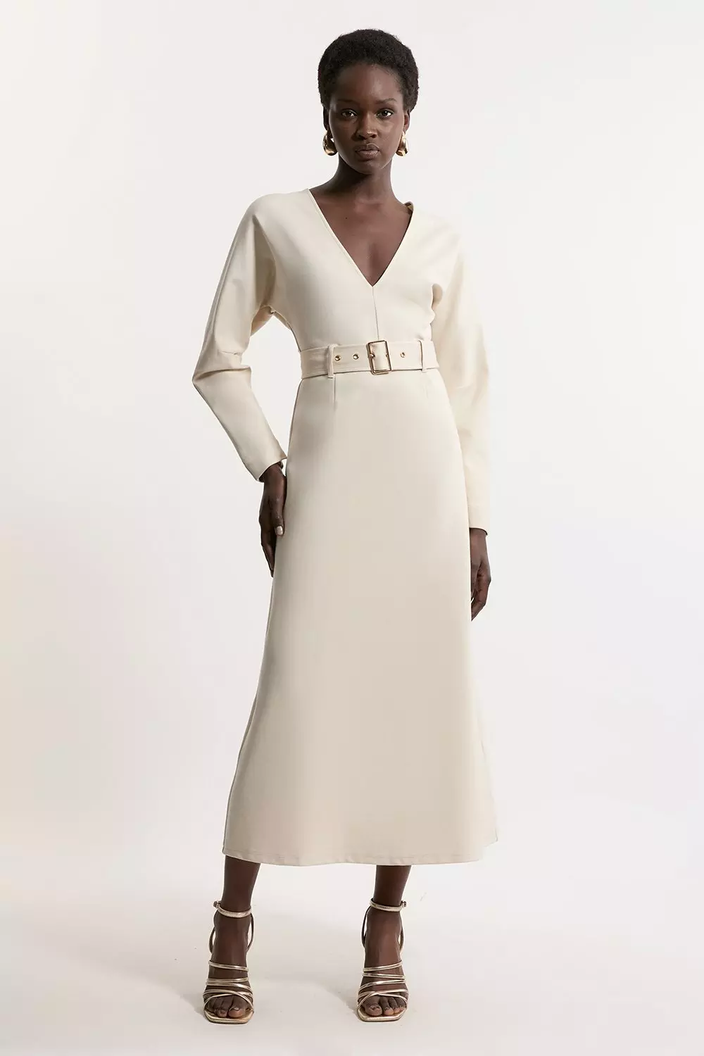 Cream long deals sleeve midi dress