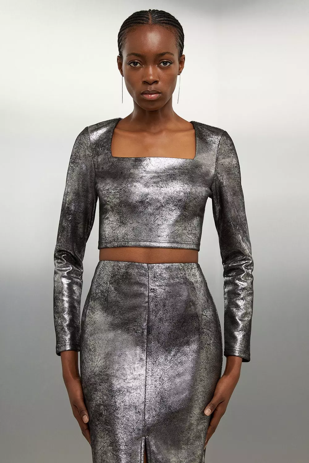 Metallic skirt sale and top