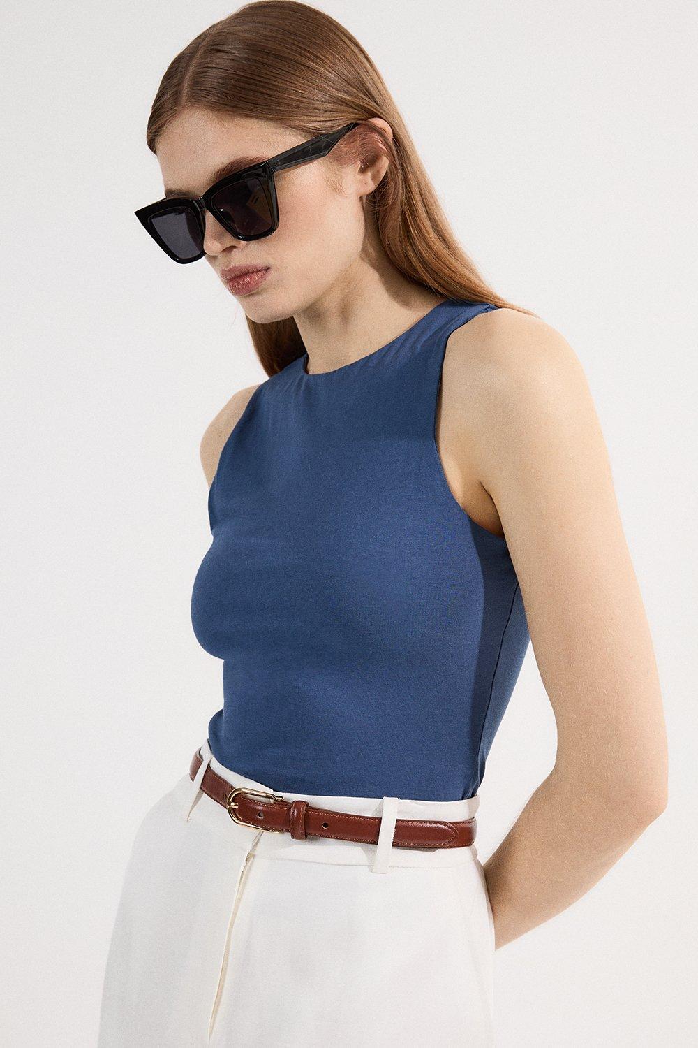 Stretch Cotton Racer Vest - Navy