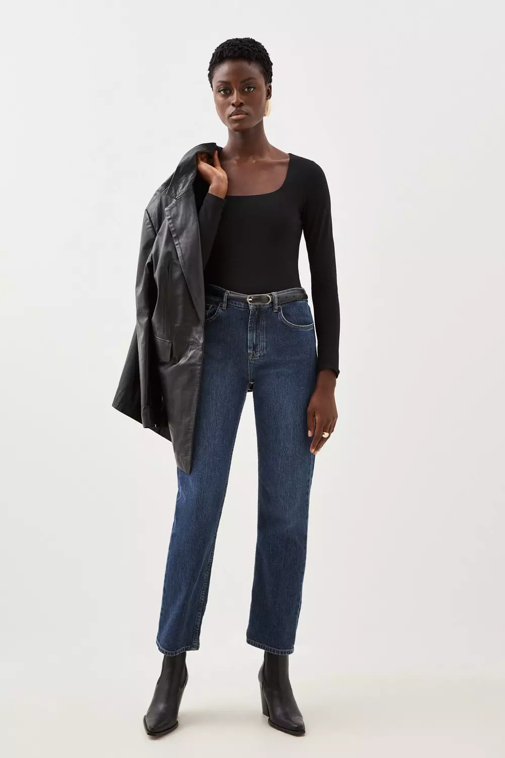 Plus Size Ripped High Waisted Straight Leg Jeans | Karen Millen