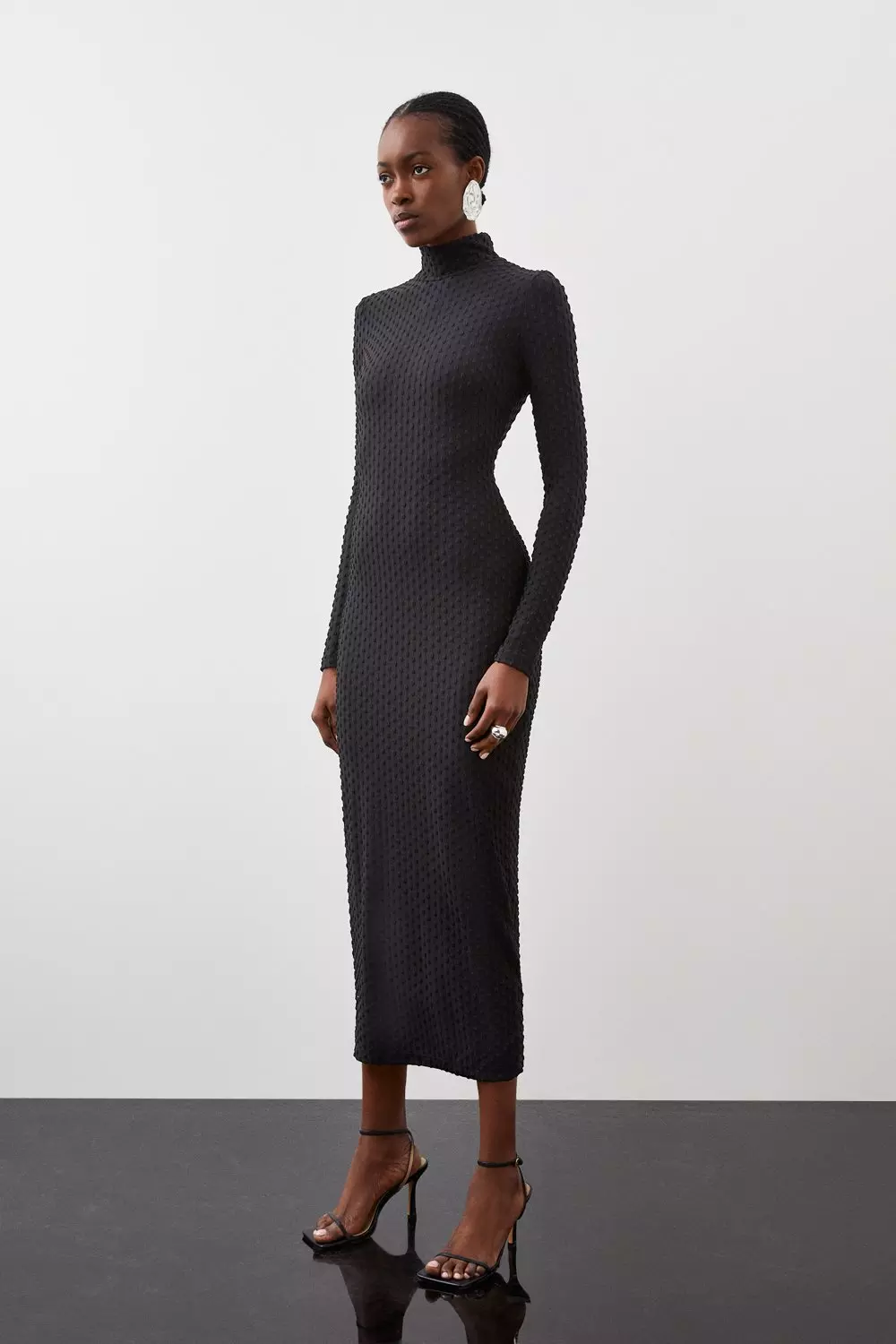 Premium Ribbed High Neck Midi Dress