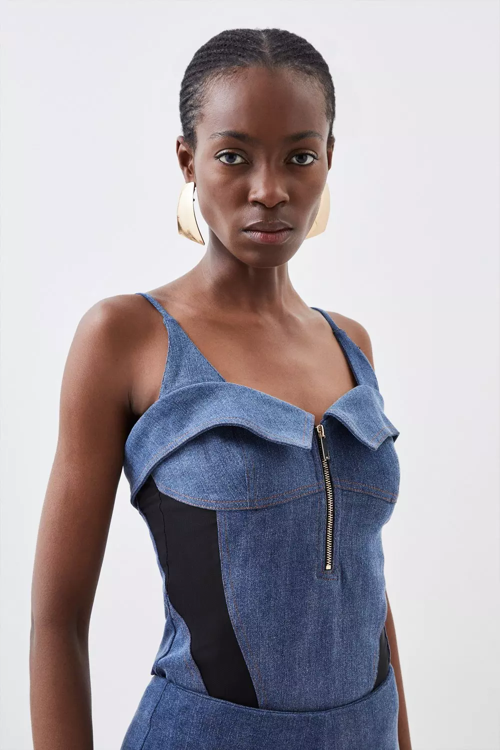 The Muse Stretch Cotton Corset Top in Denim