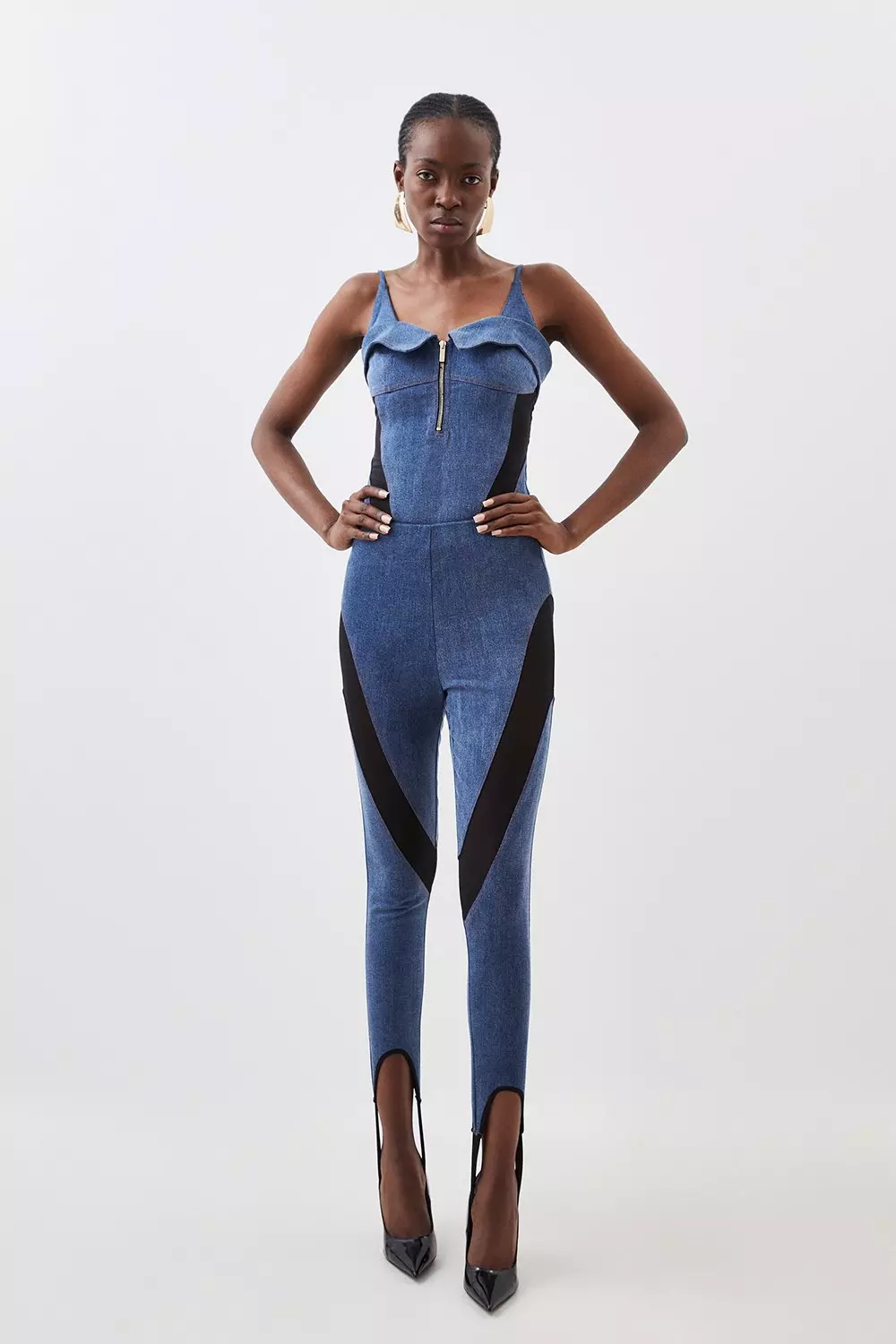 Sheer Mesh Detailed Jumpsuit with Zipper Closure