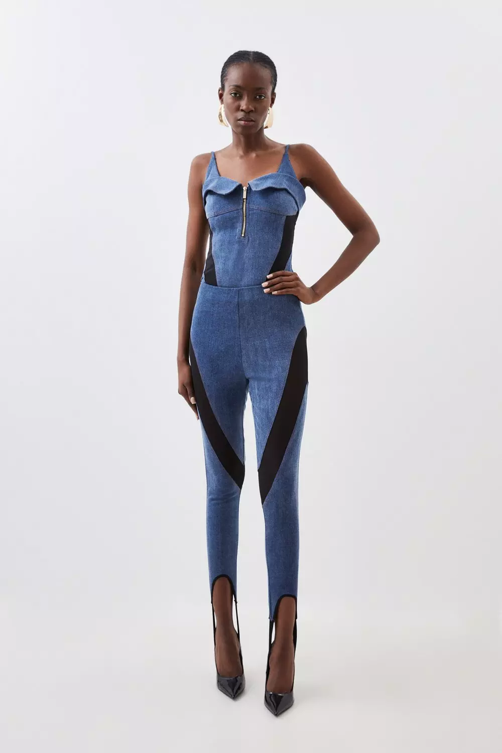 Stretch Denim And Mesh Stirrup Legging