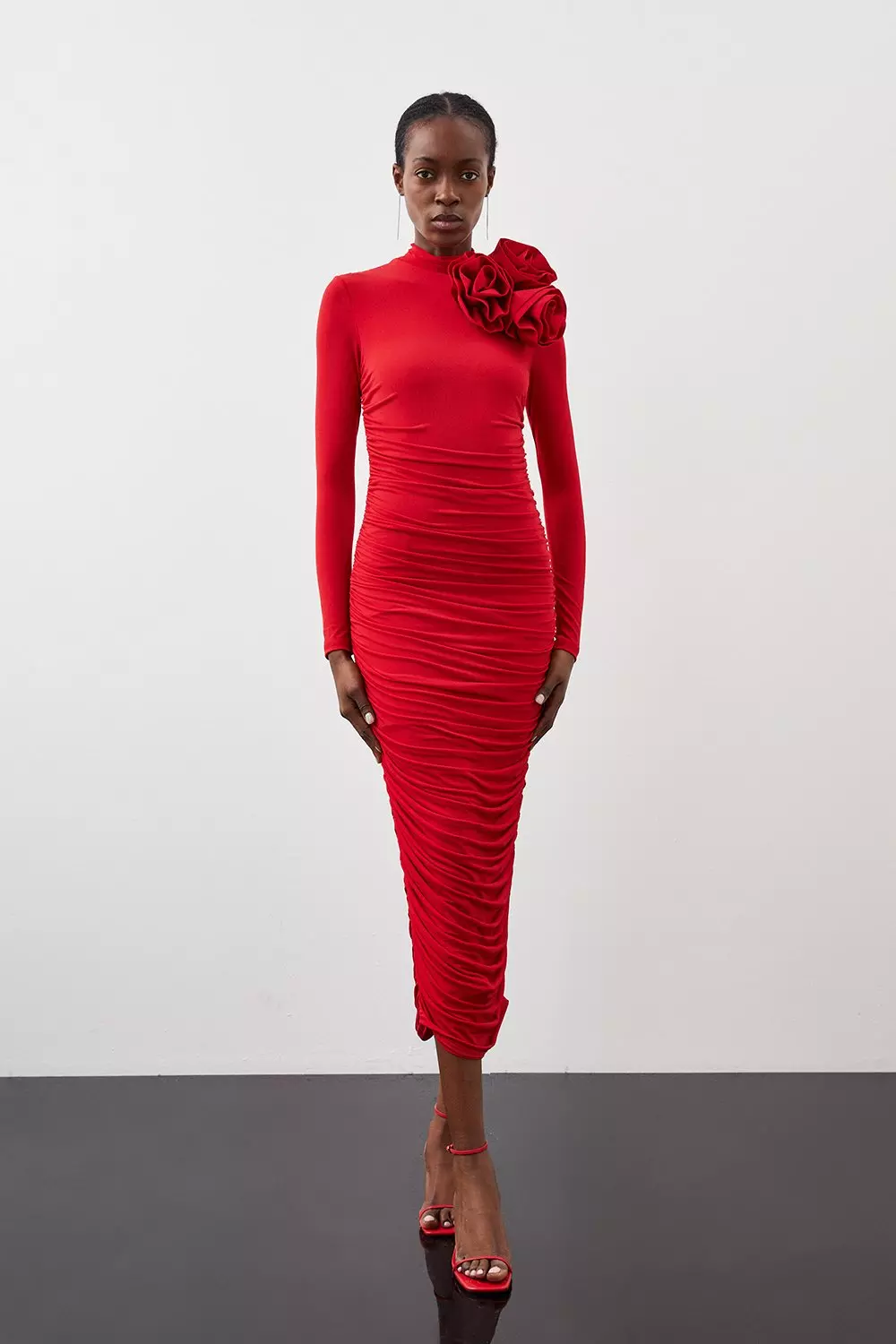 Long sleeve midi hot sale dress red