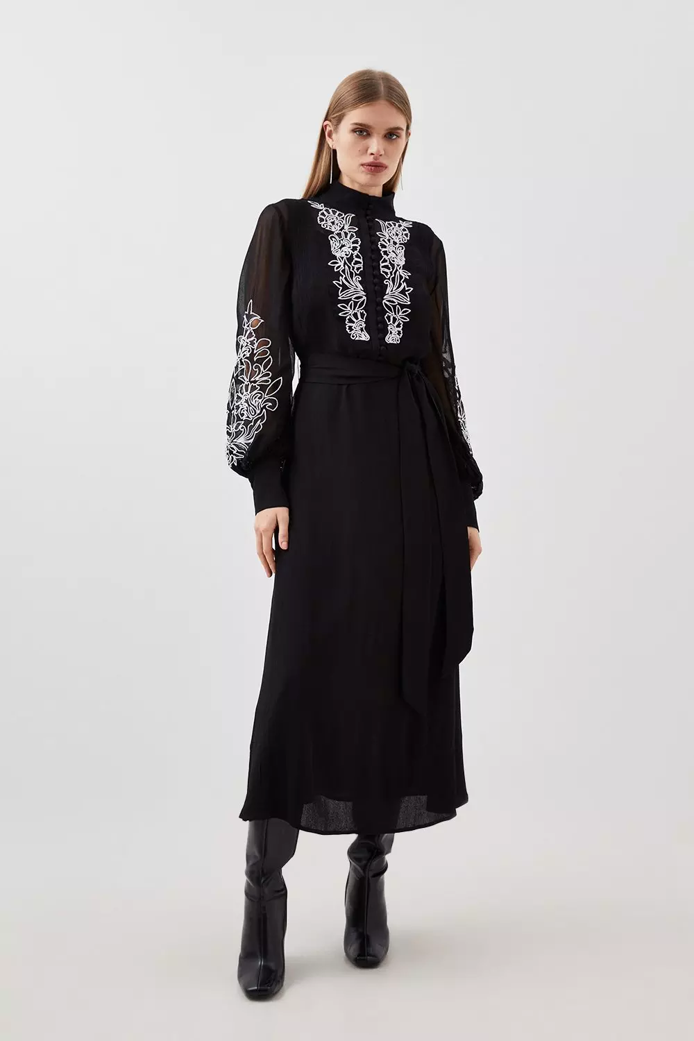 Long sleeve embroidered maxi cheap dress