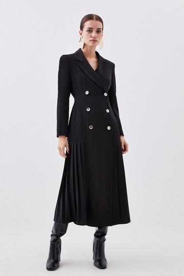 Black Petite Pleated Button Detailed Woven Midi Dress