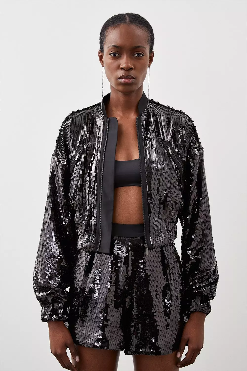 Silver sequin bomber jacket sale