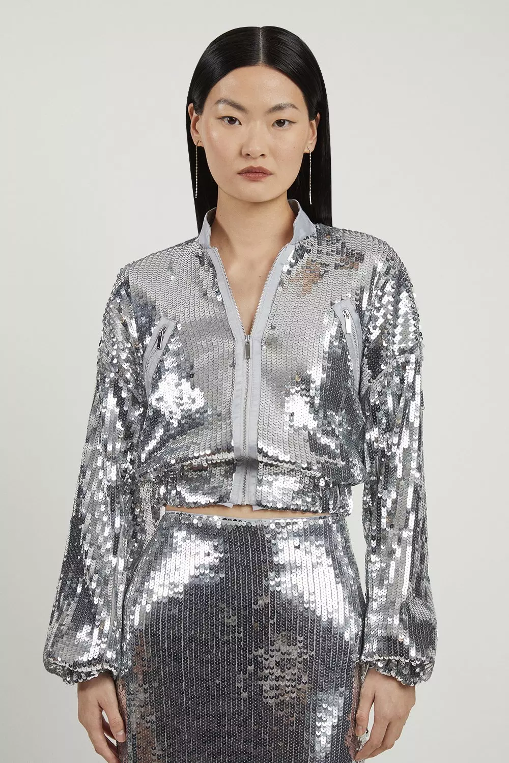 Sequin Woven Bomber Jacket | Karen Millen