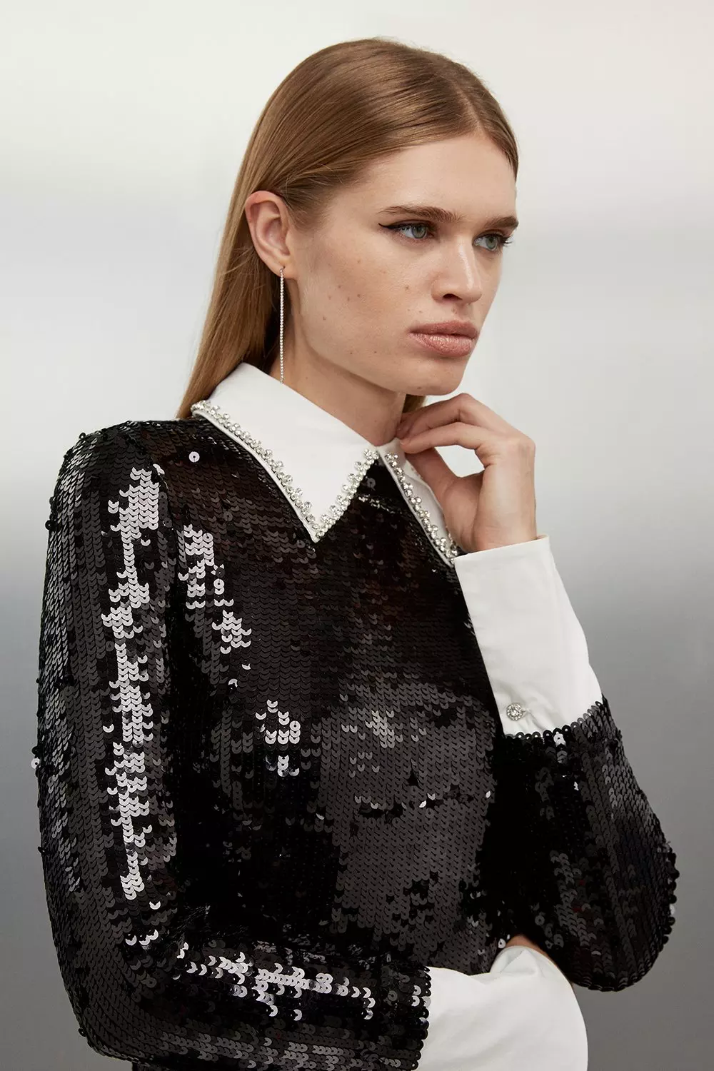 Black sequin hotsell top long sleeves