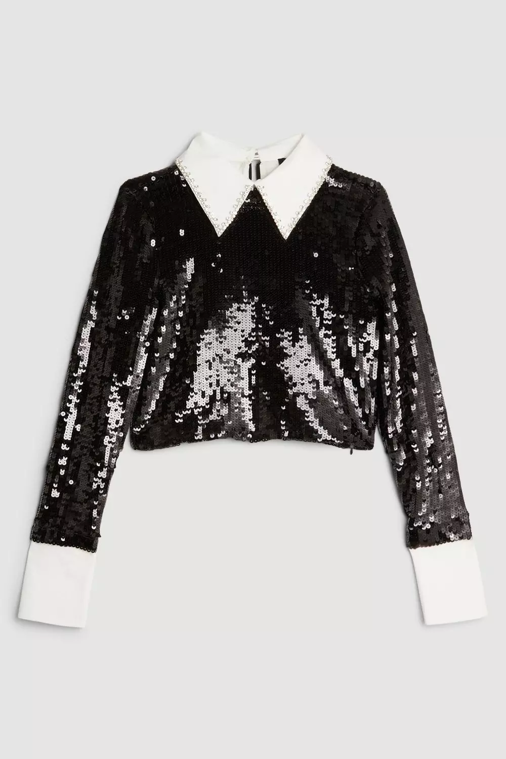 Black Sequin Top - Sequin Fringe Top - Long Sleeve Crop Top - Lulus