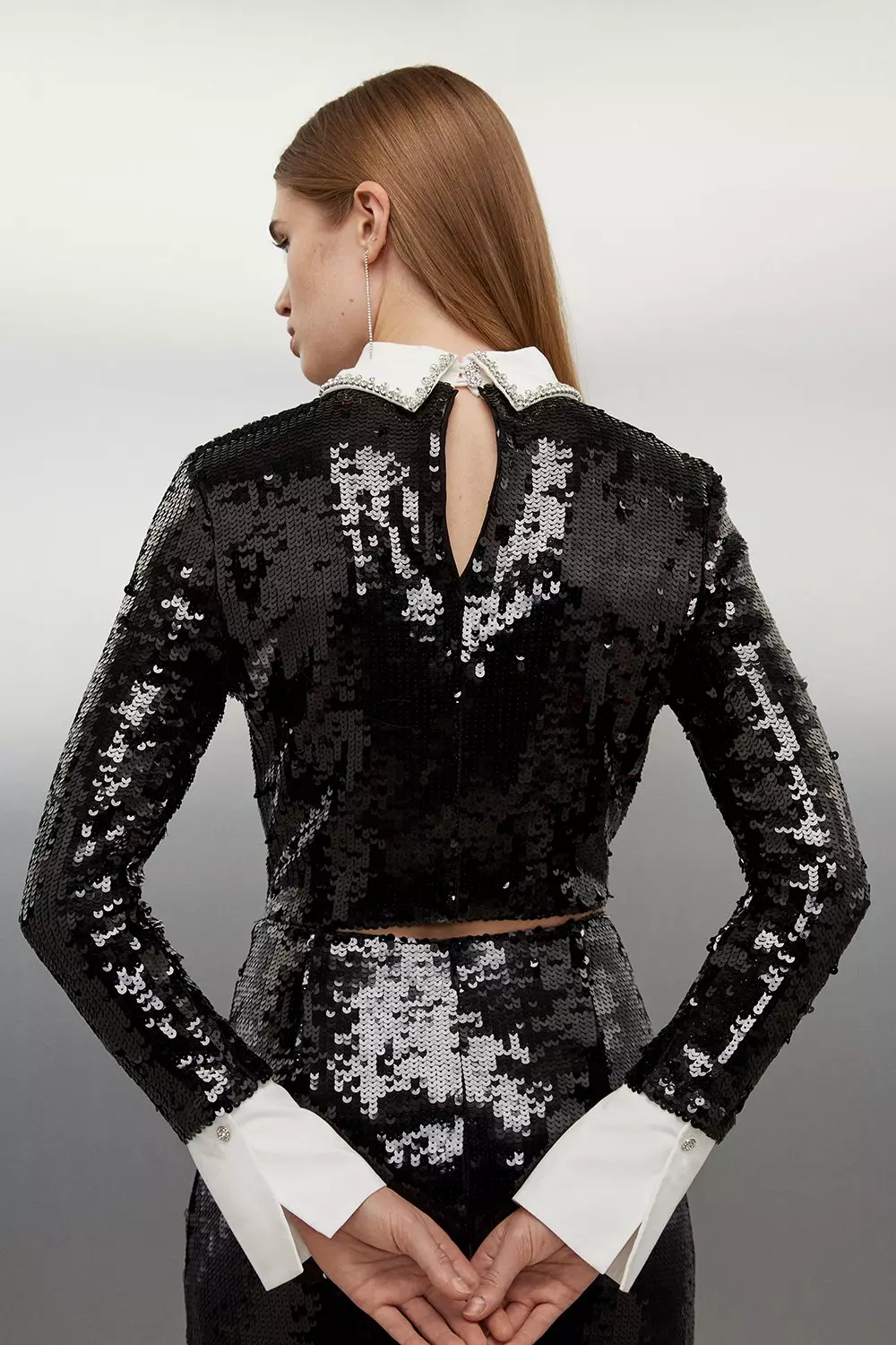 Sequin Woven Long Sleeve Crop Top