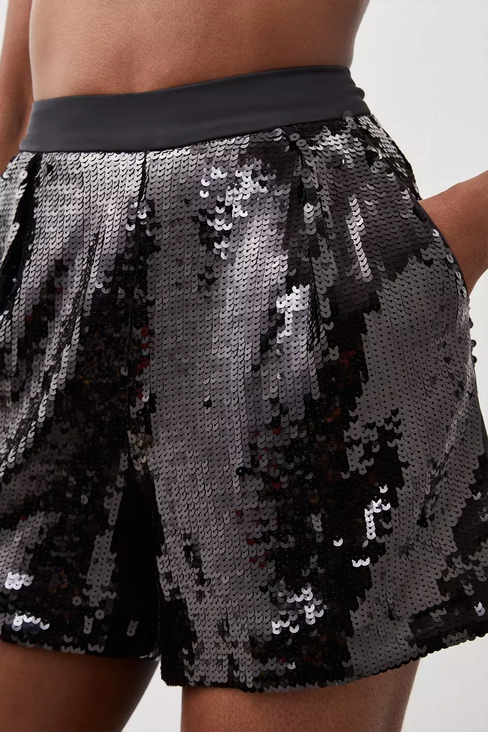 Sequin High Waisted Woven Shorts | Karen Millen