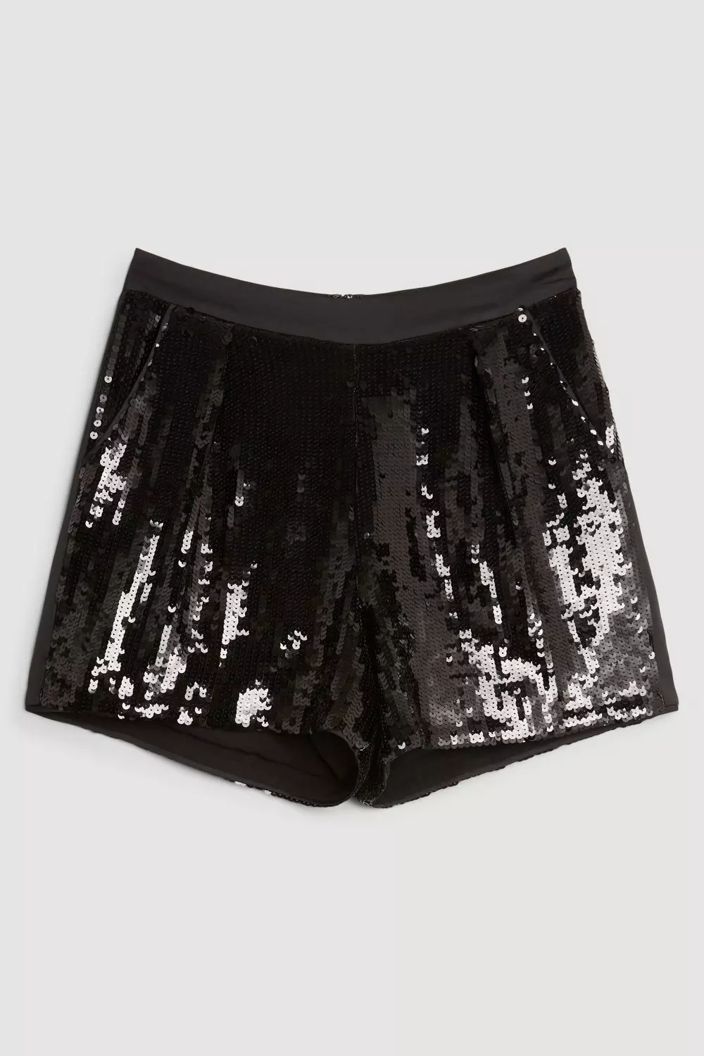 Black Sequin Tailored Shorts, Bottoms