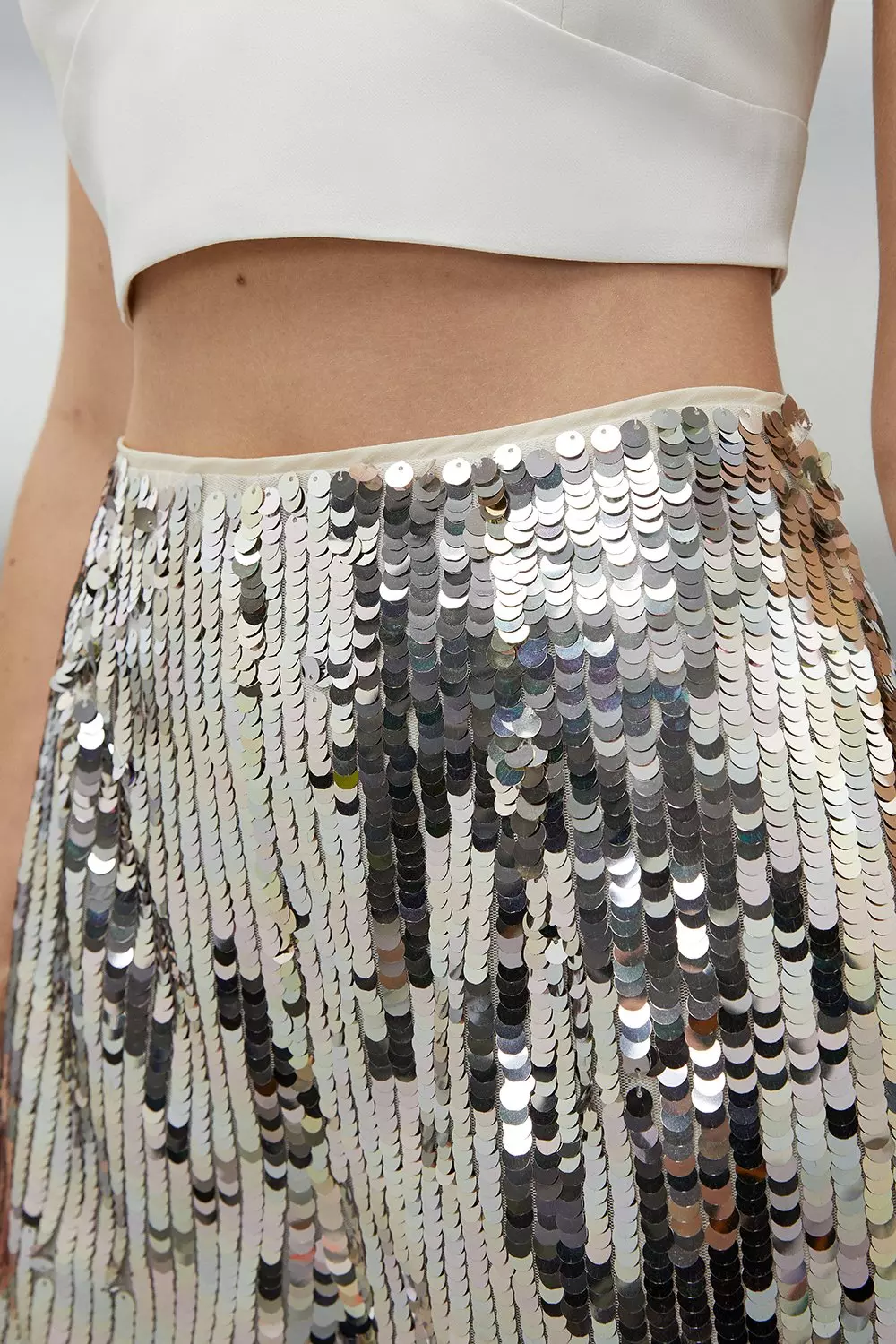 Silver Sequin High Waisted Woven Short | Karen Millen