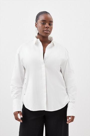 Plus Size Cotton Poplin Eyelet Detail Shirt white
