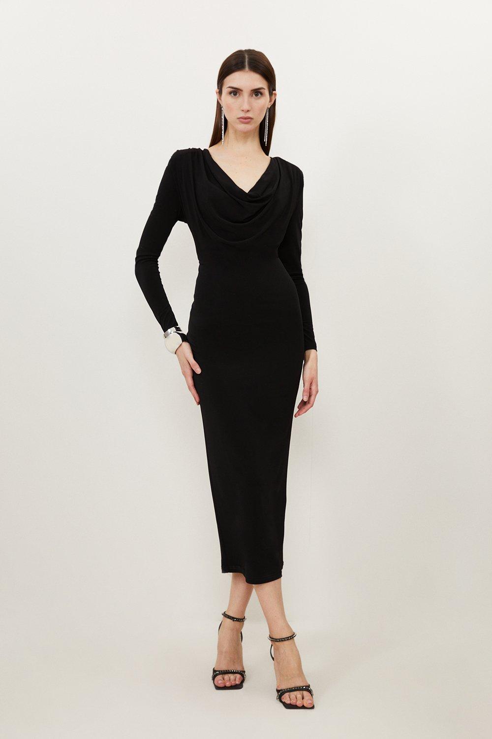 Jersey Crepe Midaxi Cowl Neck Dress - Black