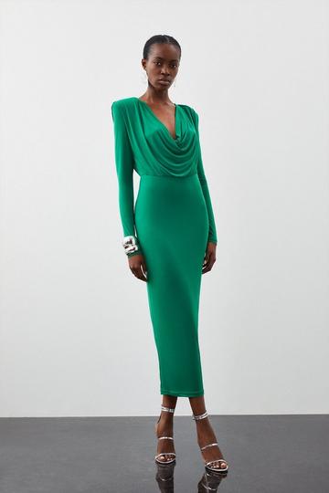 Green Jersey Crepe Midaxi Cowl Neck Dress