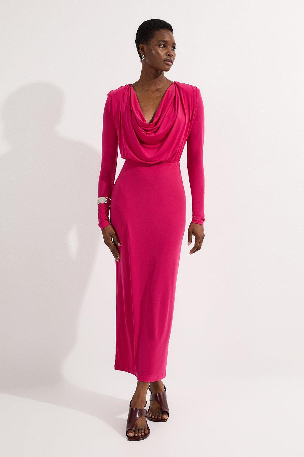 Jersey Crepe Midi Cowl Neck Dress - Pink