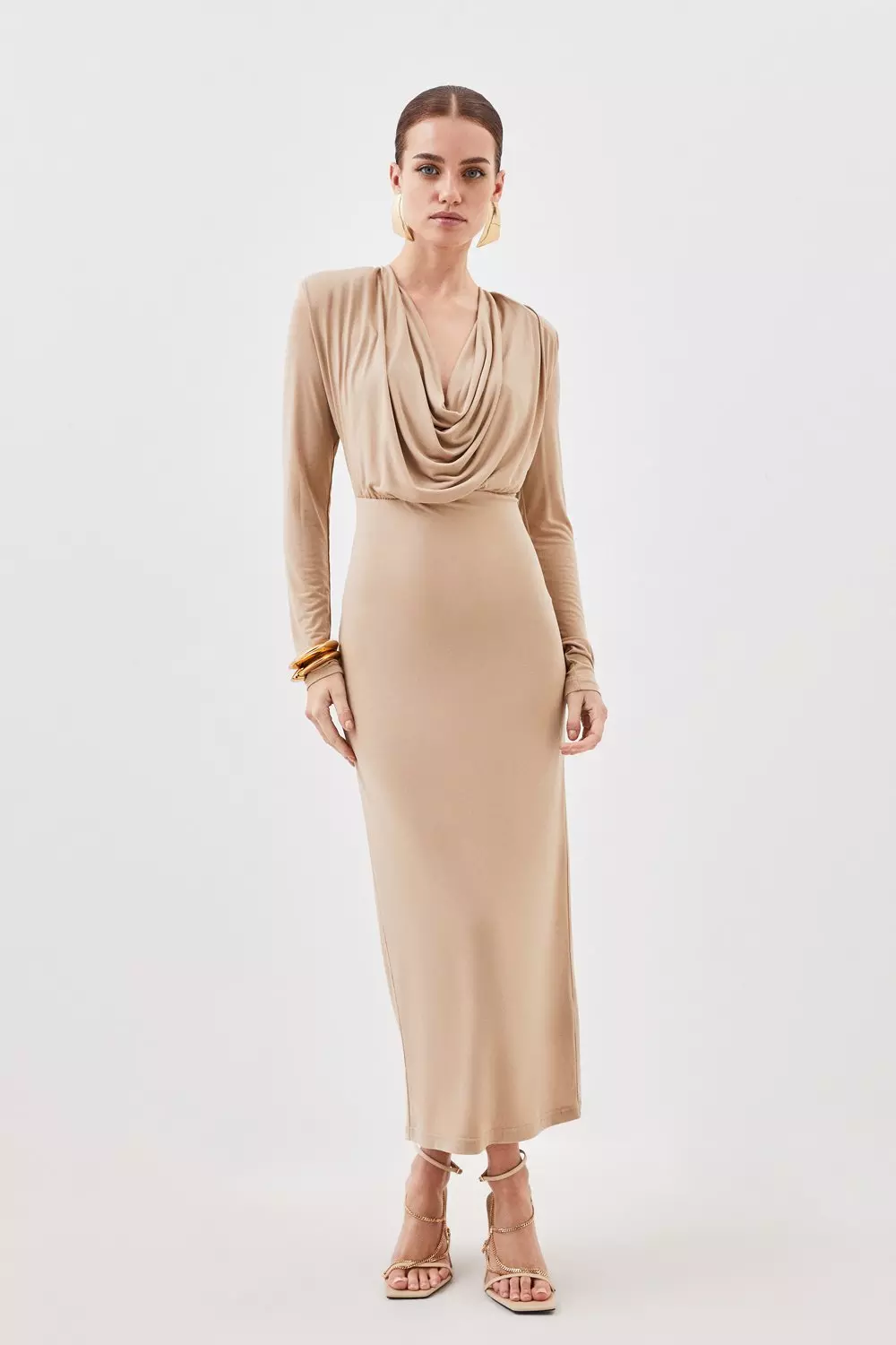 Long sleeve cowl shop neck maxi dress