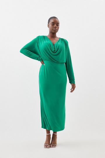 Plus Size Jersey Crepe Midaxi Cowl Neck Dress green
