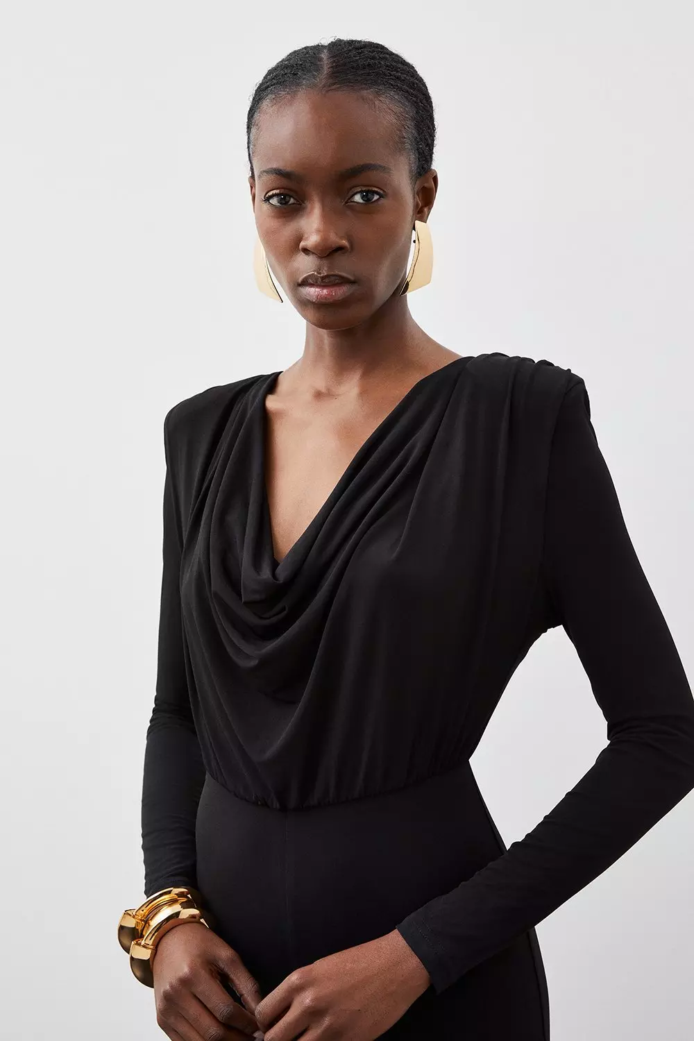 Black cowl hot sale neck jumpsuit