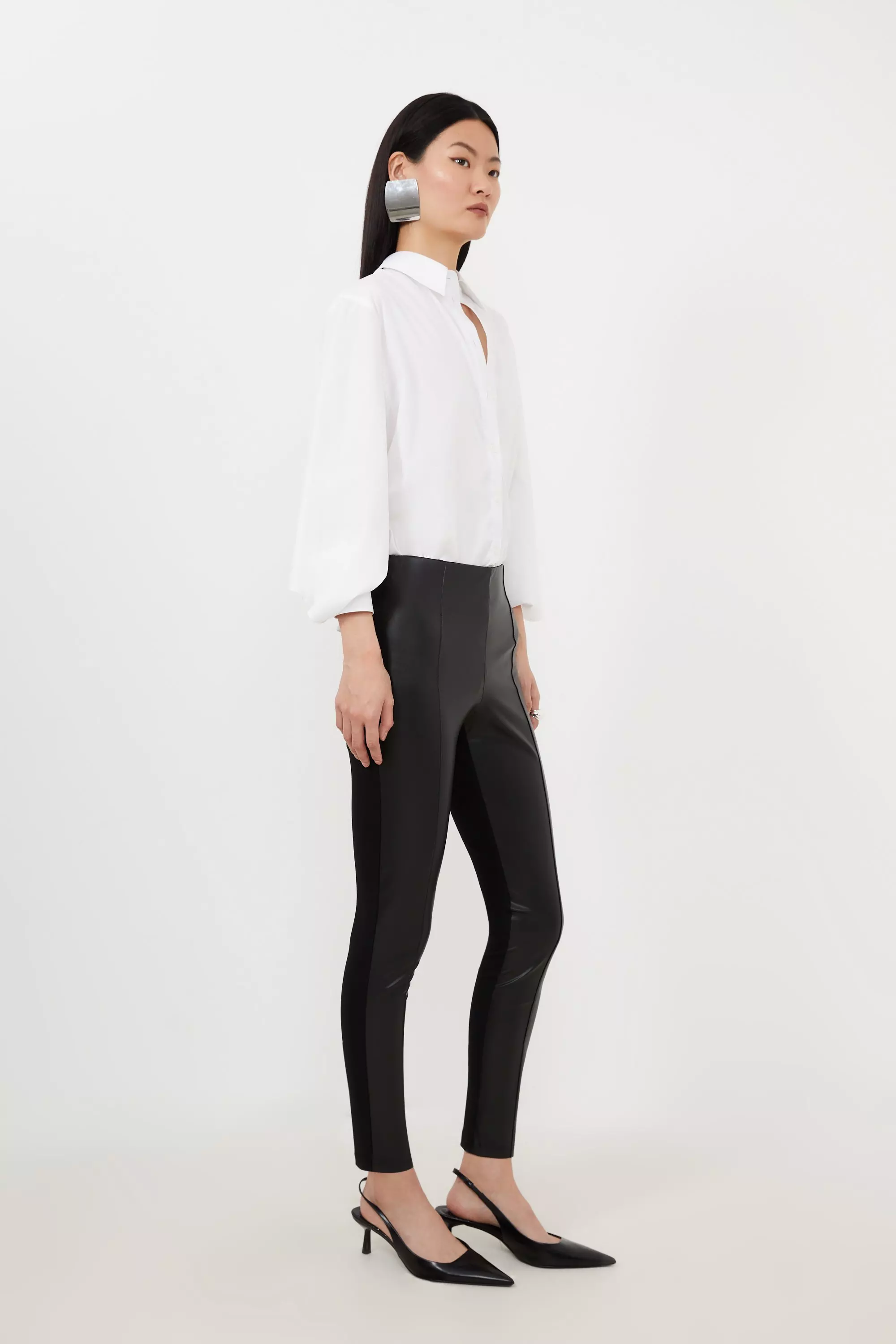 Petite Faux Leather And Ponte Leggings