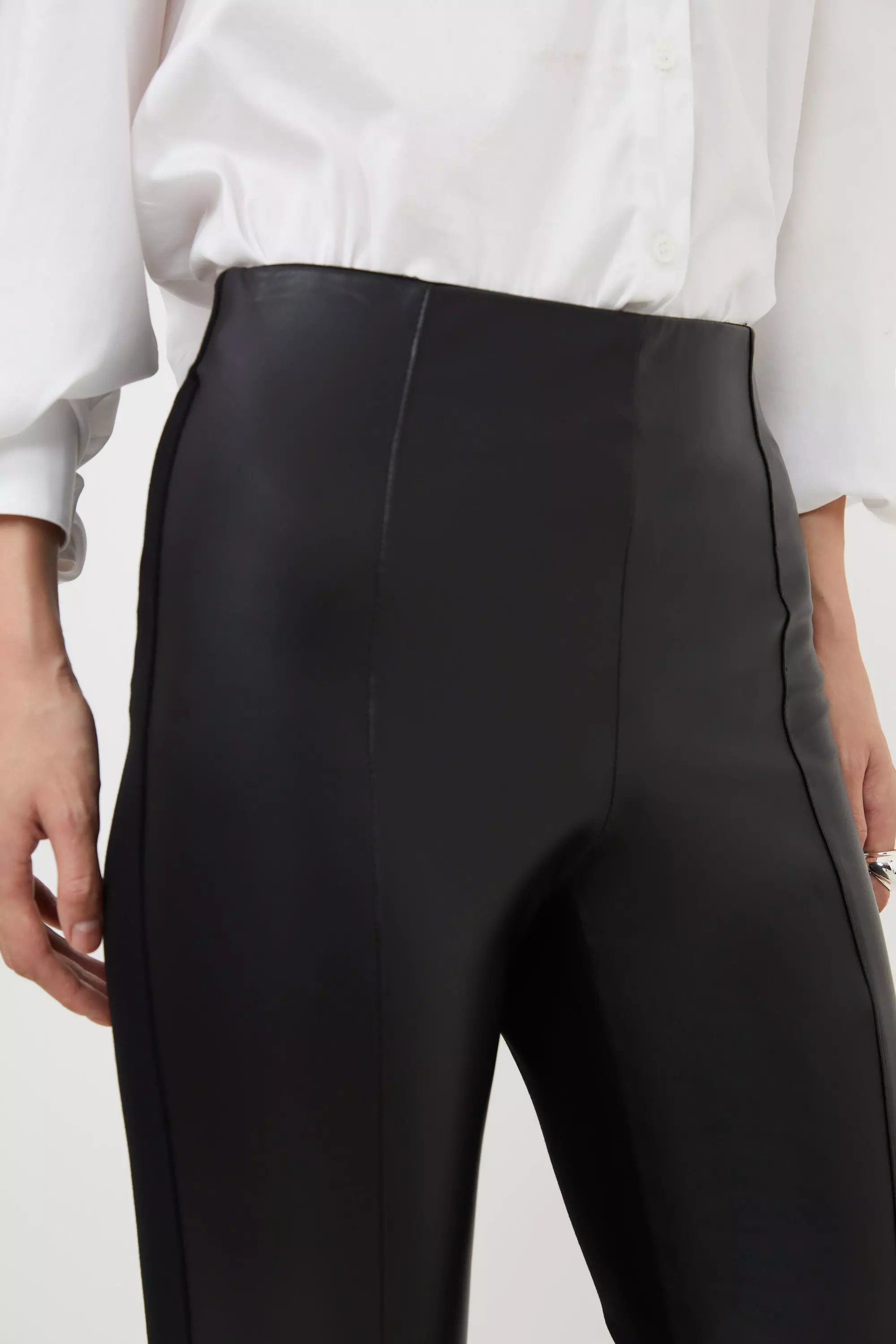 Petite Faux Leather And Ponte Leggings | Karen Millen