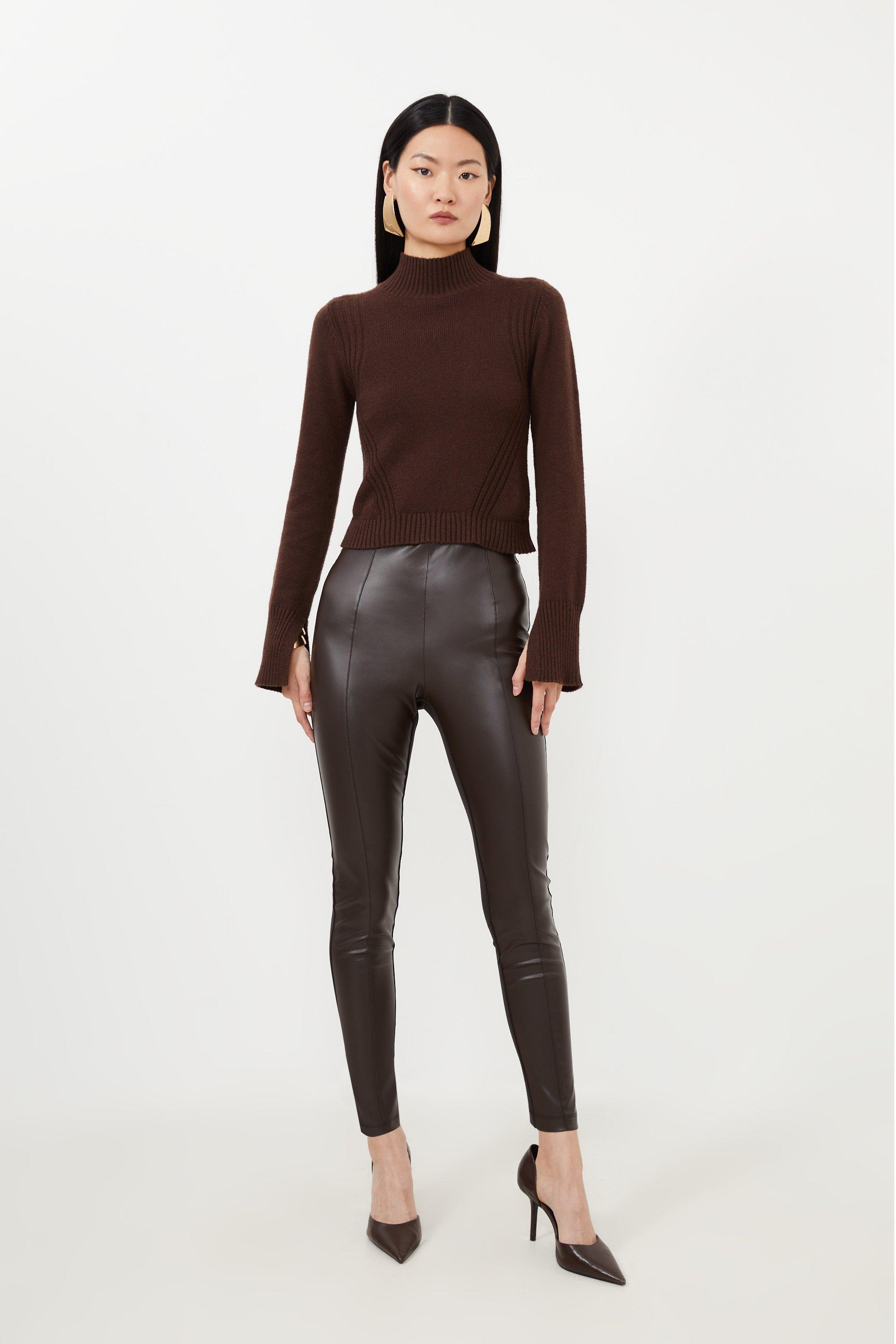 Zara NEW belted faux leather pants brown