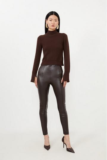 Petite Faux Leather And Ponte Leggings chocolate