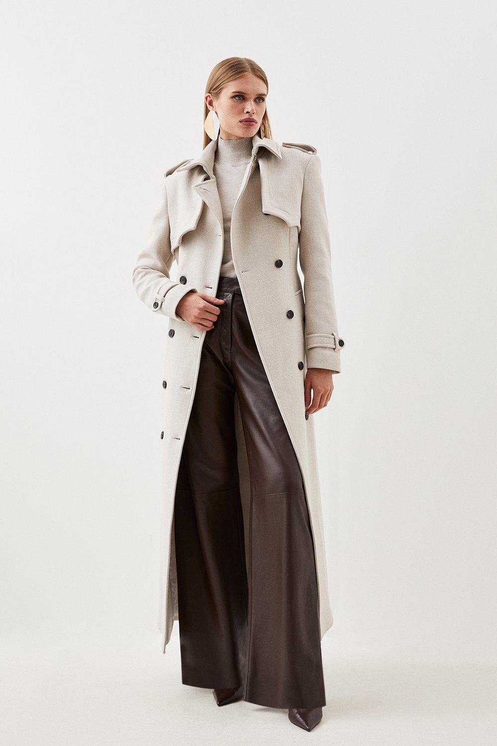 Italian Wool Blend Belted Maxi Trench Coat | Karen Millen