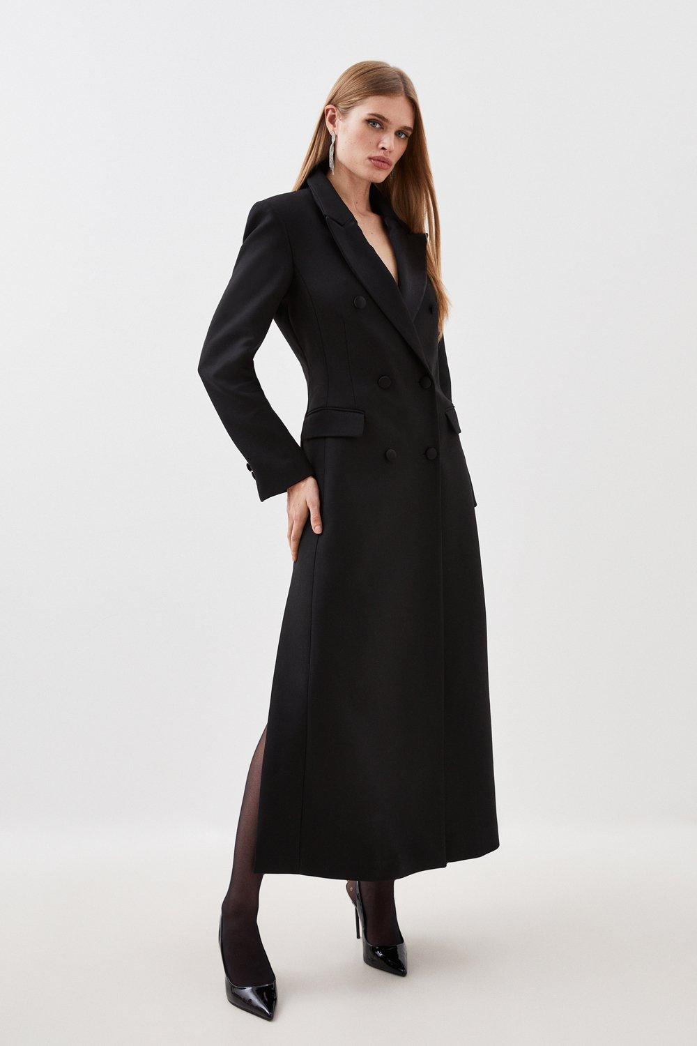 Contrast Satin Double Breasted Coat | Karen Millen