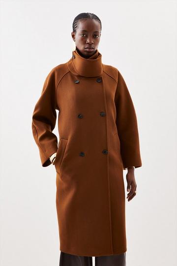 Italian Wool Blend High Neck Rounded Coat toffee