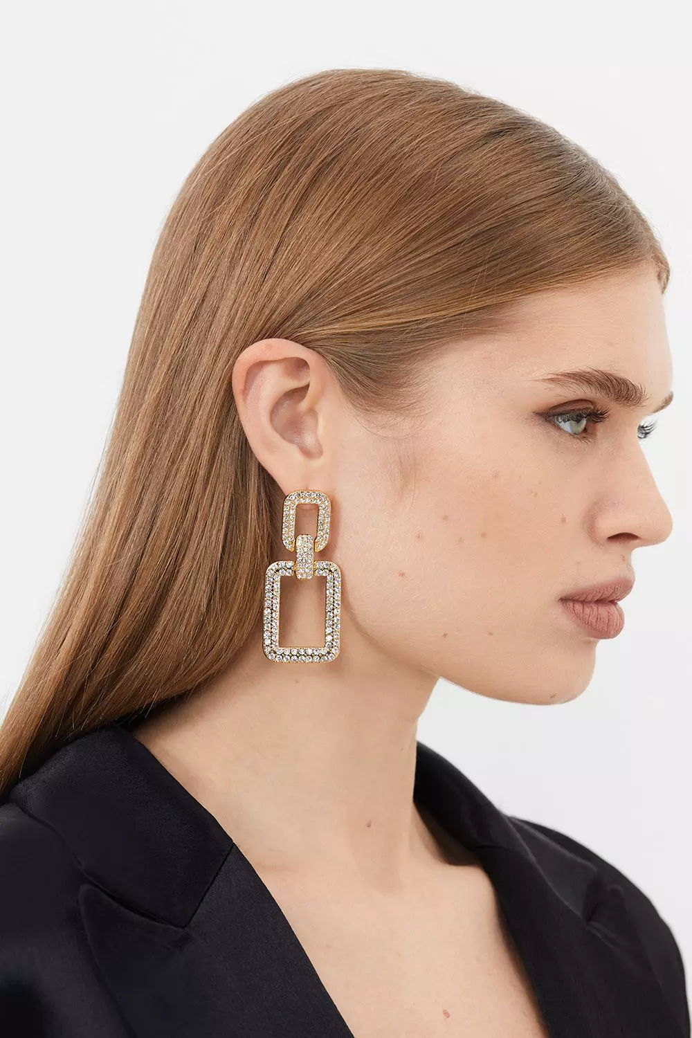 Gold square store drop earrings