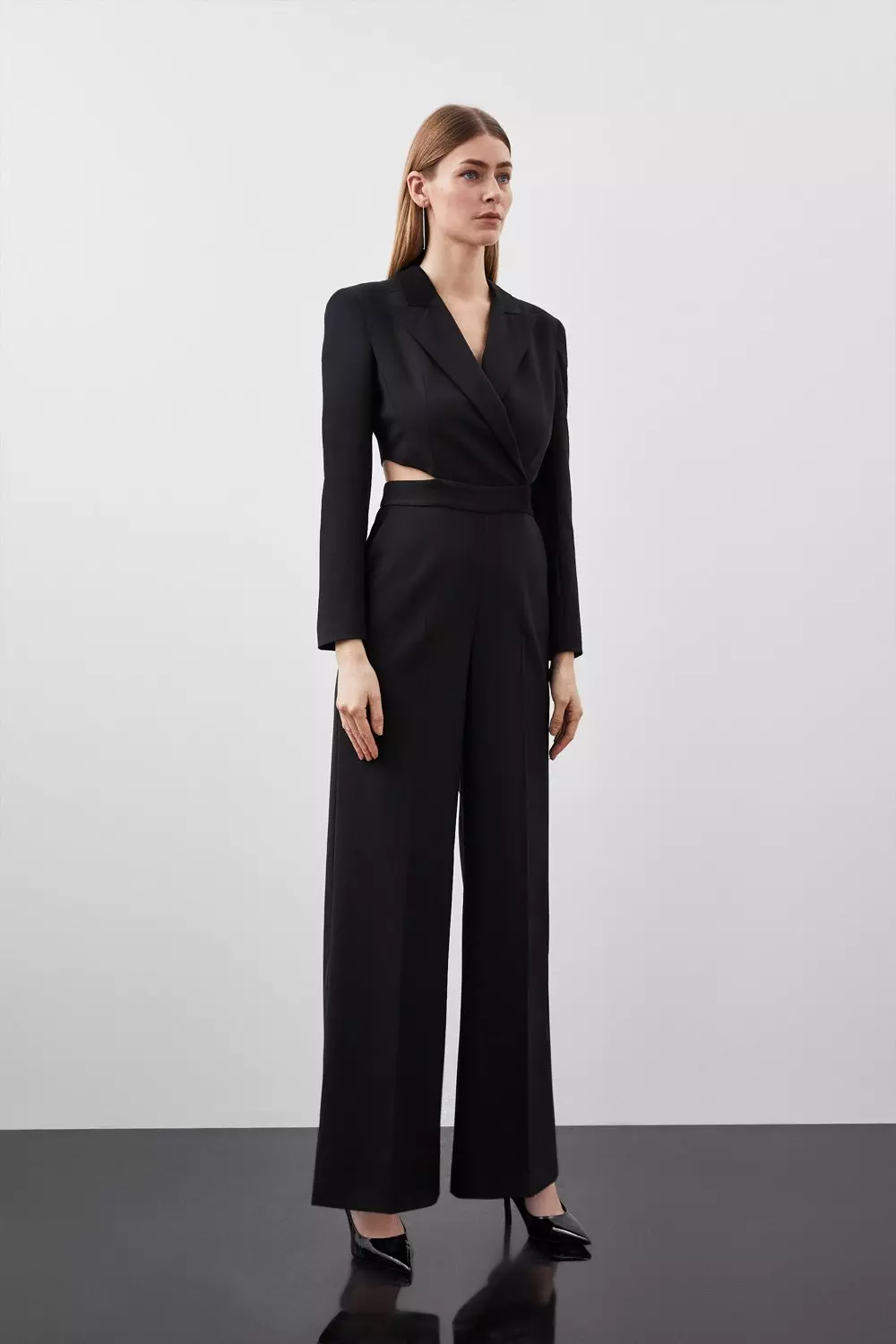 Black Strapless tailored wool jumpsuit