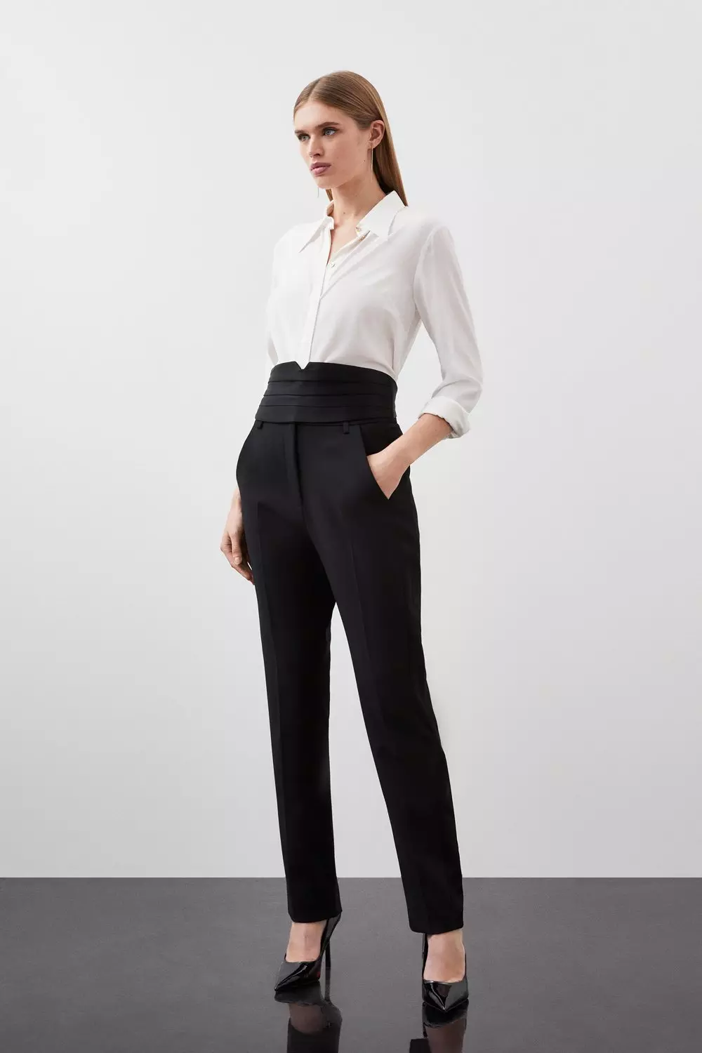 Compact Stretch High Waist Tailored Trousers