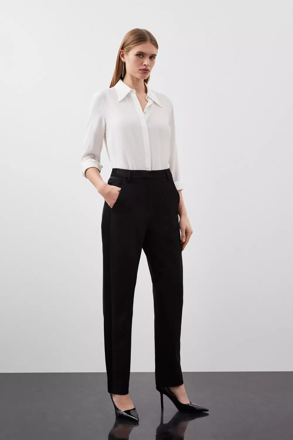 Compact Stretch Satin Side Slim Leg Dress Pants