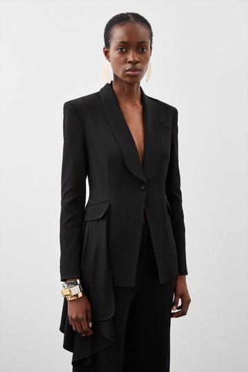 Polished Viscose Drape Side Single Breasted Tailored Jacket black
