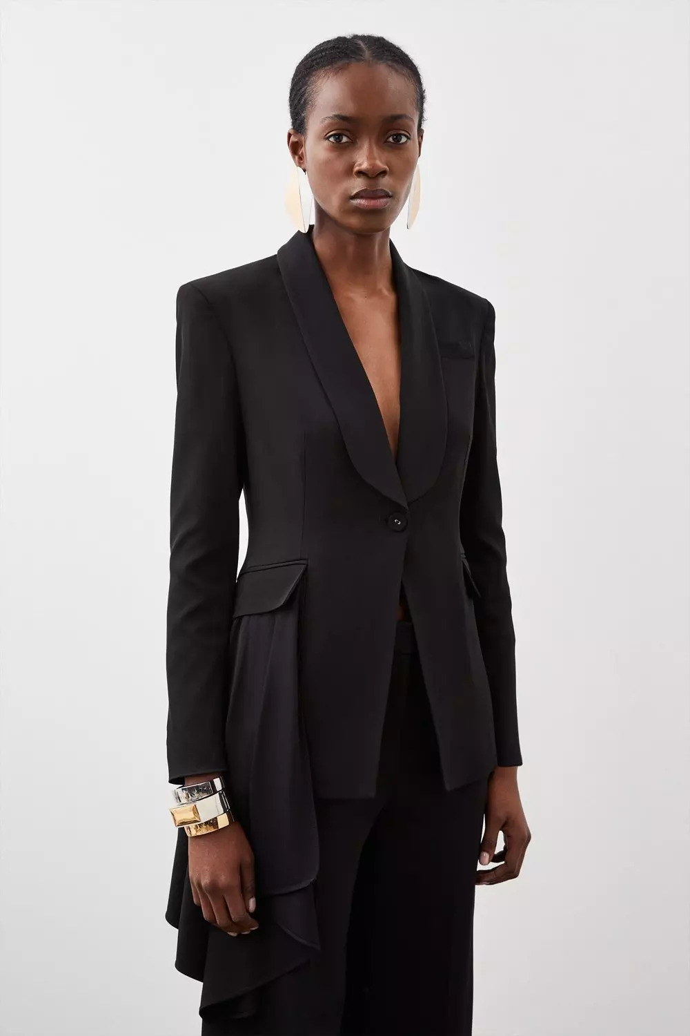 Polished Viscose Drape Side Single Breasted Tailored Jacket