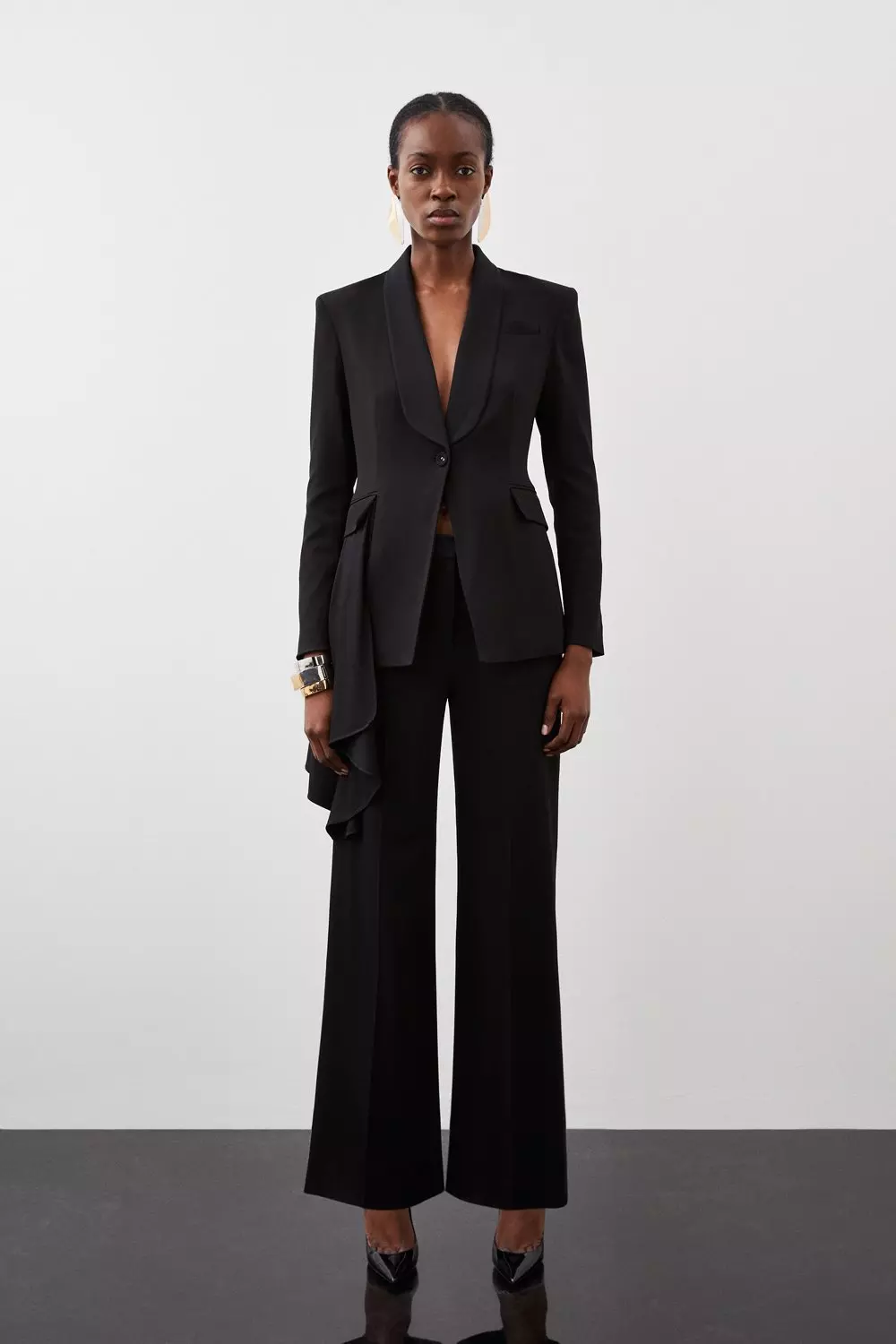 Polished Viscose Drape Side Single Breasted Tailored Jacket