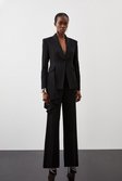 Black Polished Viscose Wide Leg Tailored Trousers 