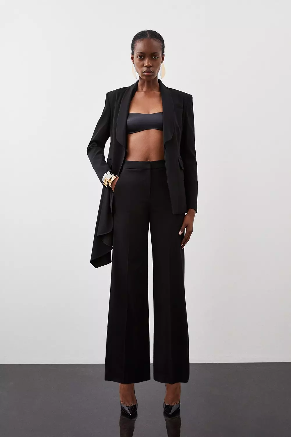 Black viscose wide leg trousers sale